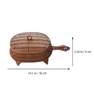 Cabilock Woven Rattan Basket with Lid Decorative Turtle Shaped Basket Fruit Nut Snack Storage Container for Kitchen Coffee Table