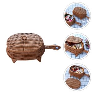 Cabilock Woven Rattan Basket with Lid Decorative Turtle Shaped Basket Fruit Nut Snack Storage Container for Kitchen Coffee Table