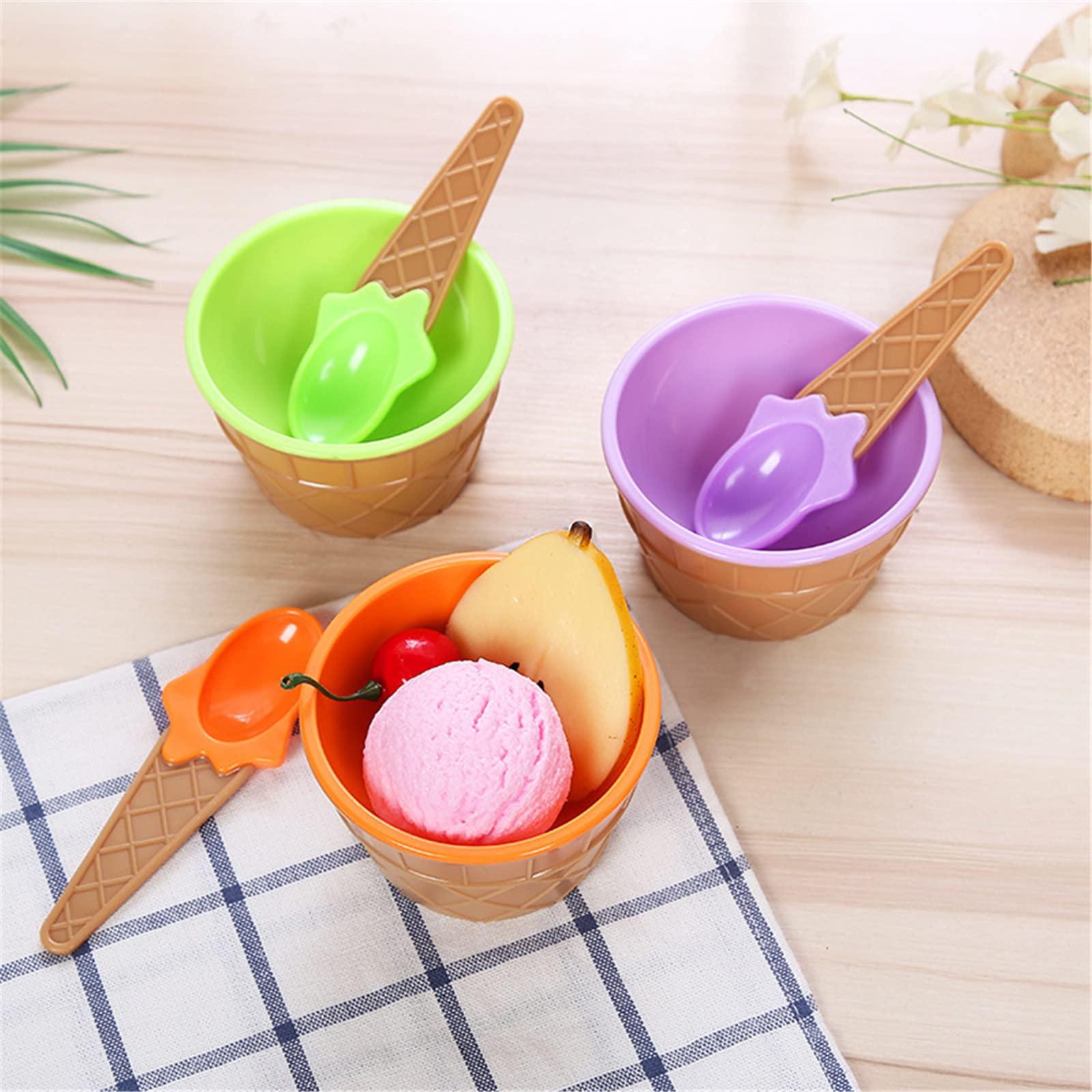 Leutsin 6 Pack Ice Cream Bowls with Spoons, Reusable Plastic Ice Cream Cups, Cartoon Candy Colorice Cream Bowls for Kids, DIY Ice Cream Tools for Ice Cream Birthday Party (6 pack)