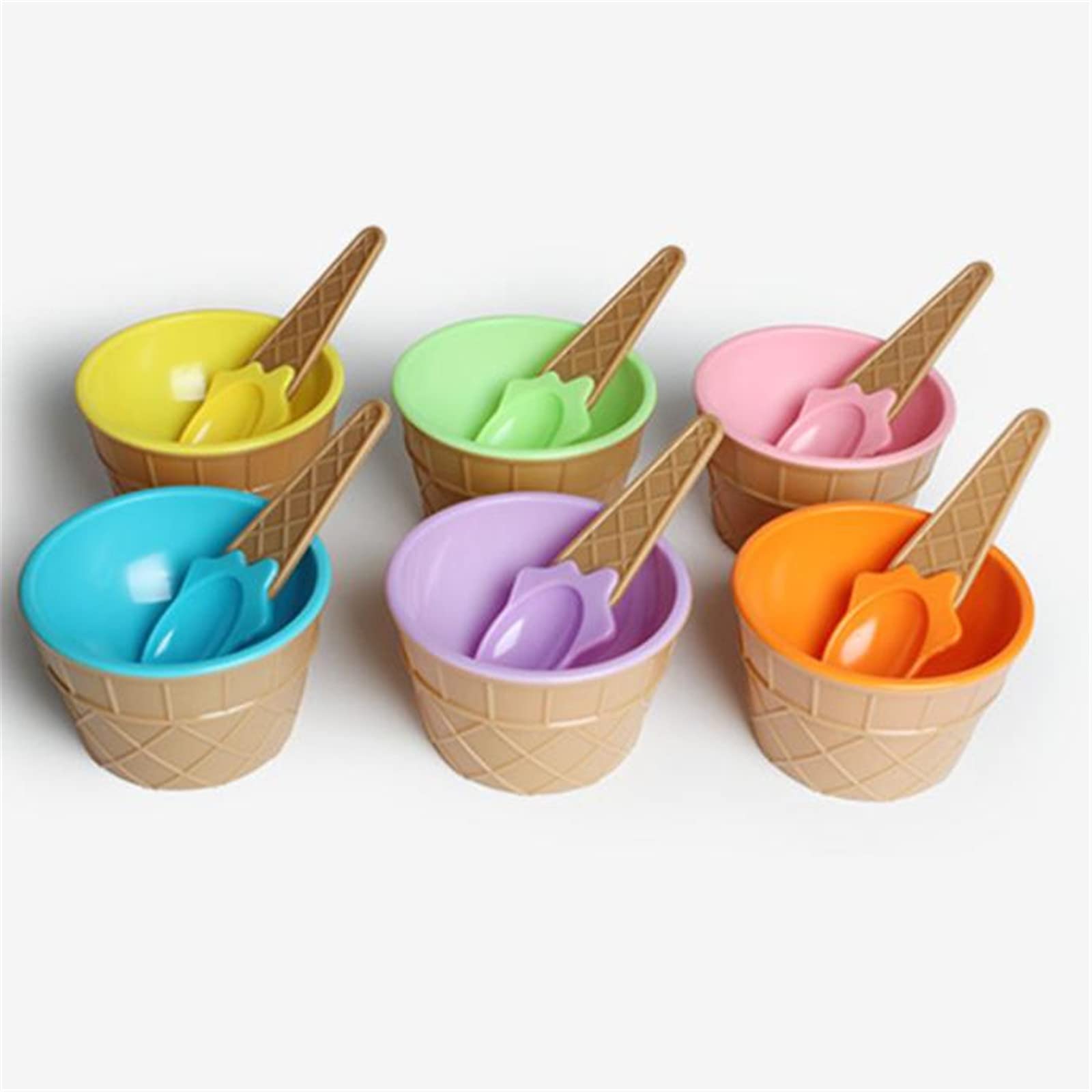 Leutsin 6 Pack Ice Cream Bowls with Spoons, Reusable Plastic Ice Cream Cups, Cartoon Candy Colorice Cream Bowls for Kids, DIY Ice Cream Tools for Ice Cream Birthday Party (6 pack)