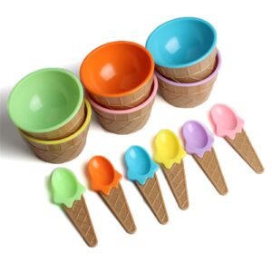 Leutsin 6 Pack Ice Cream Bowls with Spoons, Reusable Plastic Ice Cream Cups, Cartoon Candy Colorice Cream Bowls for Kids, DIY Ice Cream Tools for Ice Cream Birthday Party (6 pack)