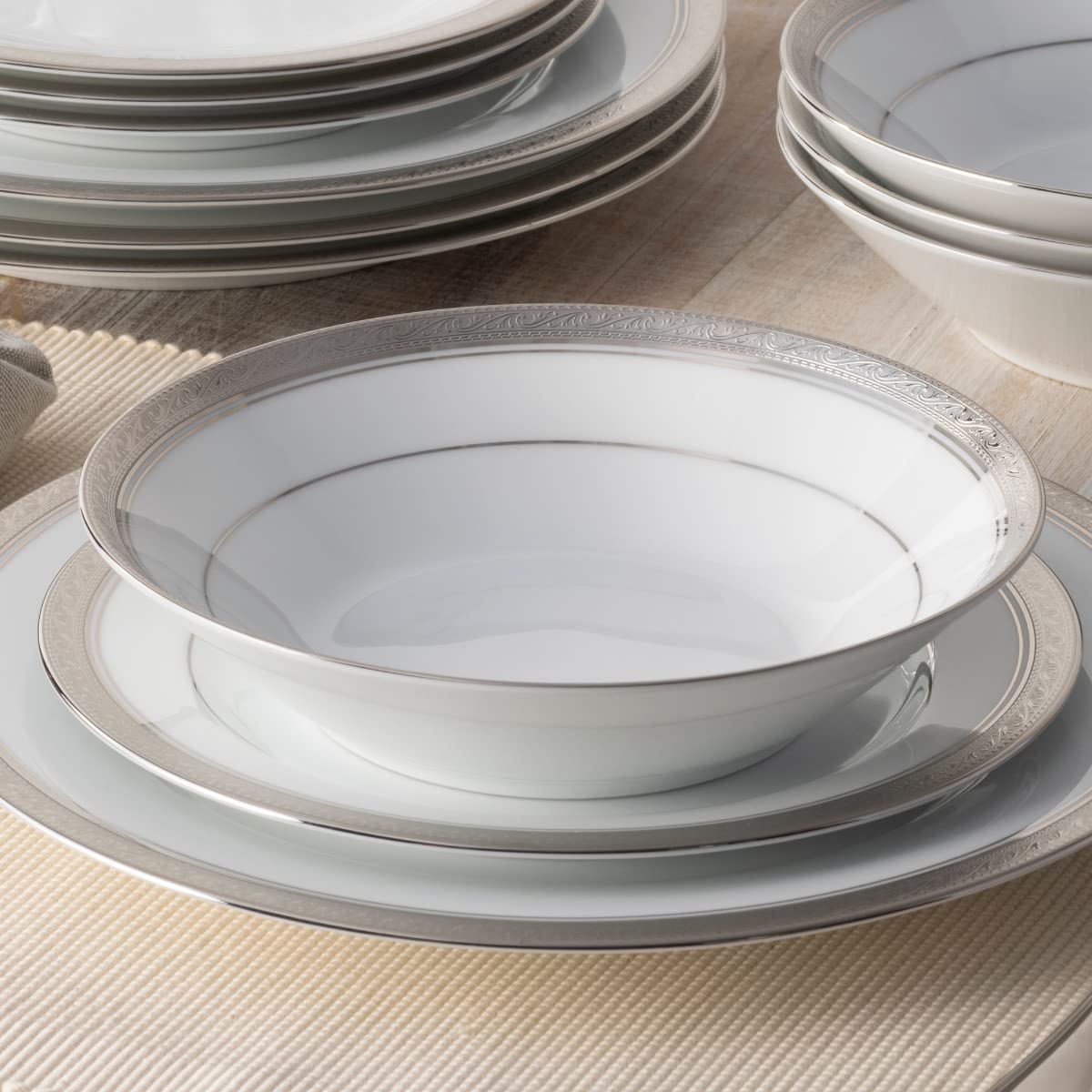 Noritake Crestwood Platinum Soup Bowls, Set of 4, 12 oz, Multicolor