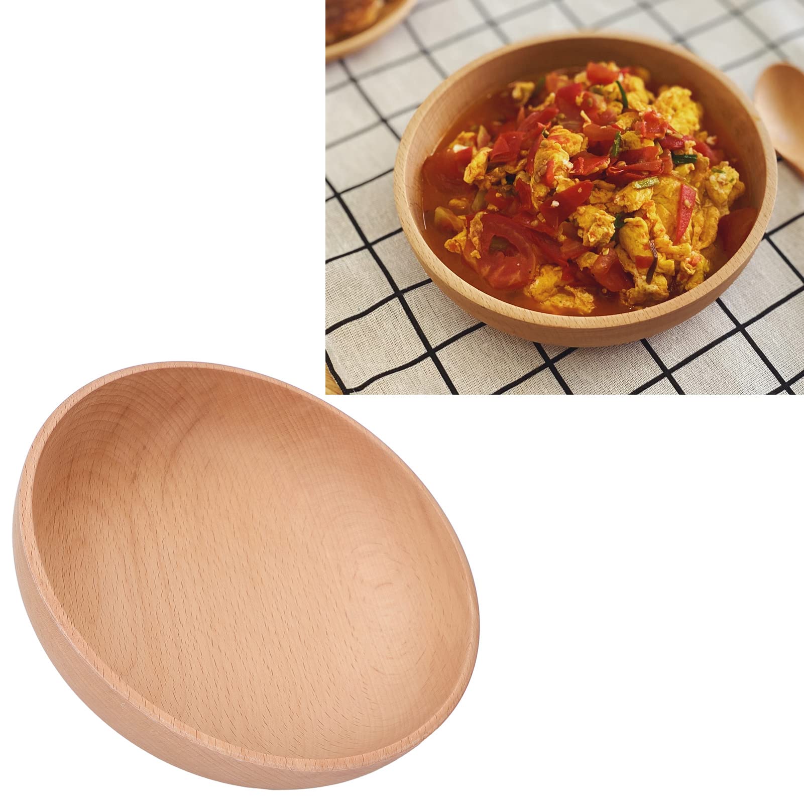 Pssopp Wooden Bowl Round Wooden Serving Bowl Wooden Salad Bowl Round Wooden Bowl Household Beech Wood Bowl for Serving Salad Fruit Dip Sauce Snack Rice Pasta Cereal (L)