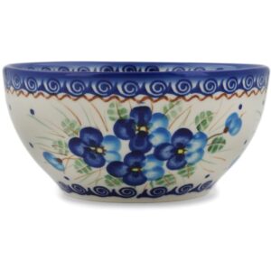 Polish Pottery Bowl 6-inch Blue Pansy