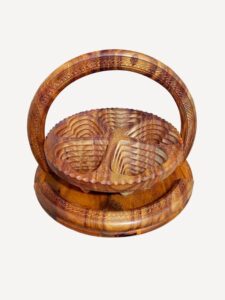 skez decorative wooden collapsible fruit basket (12"x12"x12") elegant wooden foldable fruit basket circular hand crafted wooden trivet multipurpose (5 partitions)