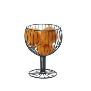 MAYITBE Wine Glass Decor Fruit Basket Round Tiered Wire Basket Snacks Candy Storage Fruit Container Basket Vegetable Rack Wine Glass Cork Holder Restaurant Decor(Black A)