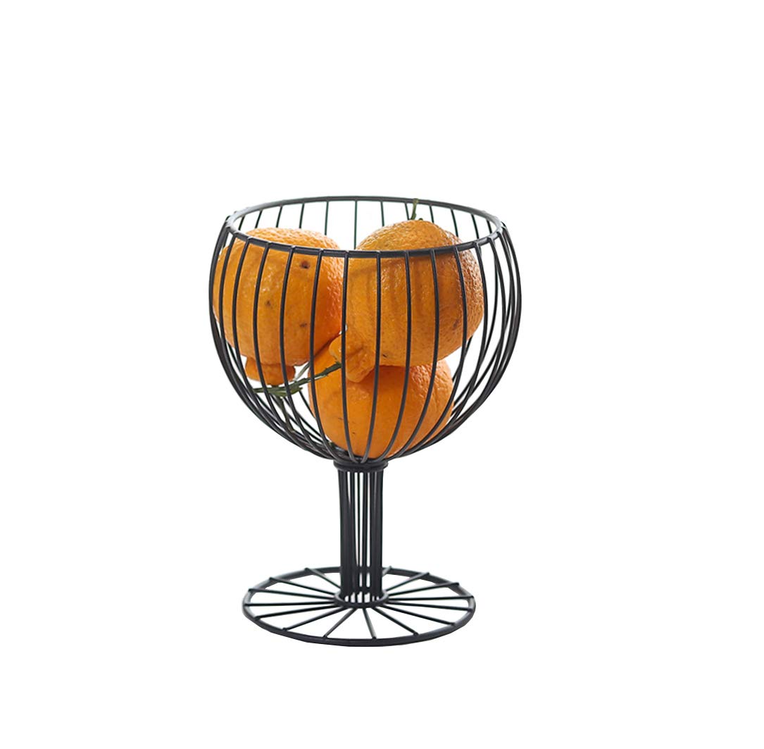 MAYITBE Wine Glass Decor Fruit Basket Round Tiered Wire Basket Snacks Candy Storage Fruit Container Basket Vegetable Rack Wine Glass Cork Holder Restaurant Decor(Black A)