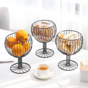 MAYITBE Wine Glass Decor Fruit Basket Round Tiered Wire Basket Snacks Candy Storage Fruit Container Basket Vegetable Rack Wine Glass Cork Holder Restaurant Decor(Black A)