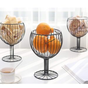 MAYITBE Wine Glass Decor Fruit Basket Round Tiered Wire Basket Snacks Candy Storage Fruit Container Basket Vegetable Rack Wine Glass Cork Holder Restaurant Decor(Black A)