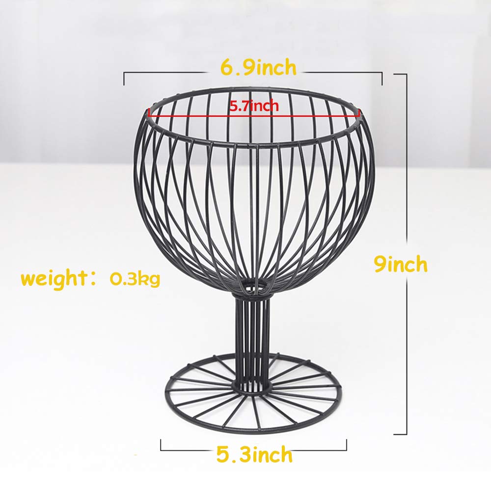 MAYITBE Wine Glass Decor Fruit Basket Round Tiered Wire Basket Snacks Candy Storage Fruit Container Basket Vegetable Rack Wine Glass Cork Holder Restaurant Decor(Black A)