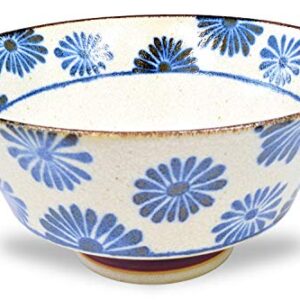 Mino Ware Japanese Ramen Bowl, Rice Noodle Soup Sarada Pasta, PAIKAJI Warp Donburi, 7.1 inch, Flower