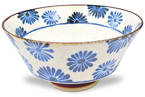 Mino Ware Japanese Ramen Bowl, Rice Noodle Soup Sarada Pasta, PAIKAJI Warp Donburi, 7.1 inch, Flower