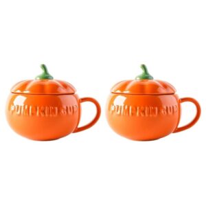 luxshiny 2 pcs pumpkin ceramic soup bowl porcelain pumpkin shape sugar dessert bowl with lid ceramic dinnerware for halloween