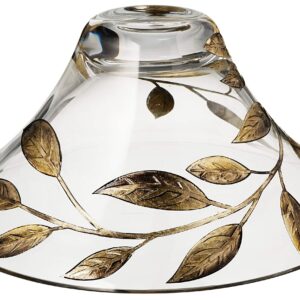 Decorative Glass Bowl Fruit Display - Etched, Hand Painted Leaves Decor - Mouth Blown Clear Glass - Large Salad Serving Bowl - Gift Boxed - D: 10.2 in (26 cm) (Gold)