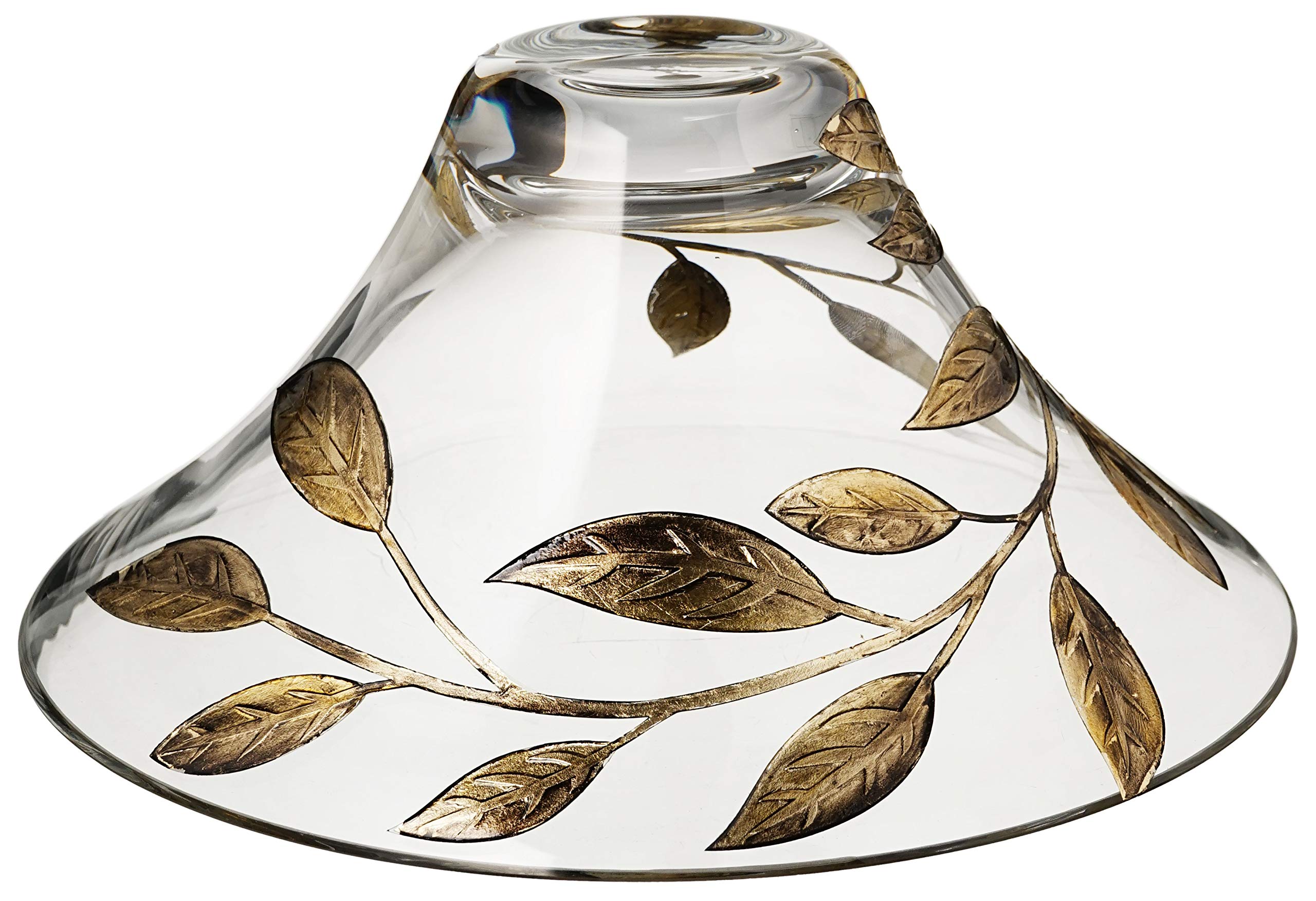 Decorative Glass Bowl Fruit Display - Etched, Hand Painted Leaves Decor - Mouth Blown Clear Glass - Large Salad Serving Bowl - Gift Boxed - D: 10.2 in (26 cm) (Gold)