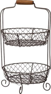 primitives by kathy 2-tier metal countertop fruit basket, loop and lattice wire bowl stand, 8.50" diameter x 14.75"