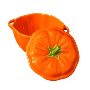 Homoyoyo Decorative Soup Bowl Ceramics Kitchen Stew Soup Bowl with Handles Pumpkin Shaped Stew Bowl Tableware Dual- handle Bowl Ceramic Serving Bowl for Soup Cereal and Stew Ceramic Noodle Bowl