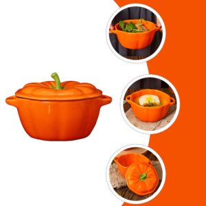 Homoyoyo Decorative Soup Bowl Ceramics Kitchen Stew Soup Bowl with Handles Pumpkin Shaped Stew Bowl Tableware Dual- handle Bowl Ceramic Serving Bowl for Soup Cereal and Stew Ceramic Noodle Bowl