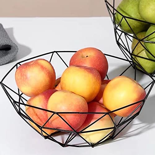 Fruit Bowl, Fruit Bowl For Kitchen Counter, 2Pcs Wire Fruit Basket, for Countertop, Home Decor, Table Centerpiece Decorative Hold Vegetables, Bread, Snacks (Black)