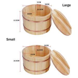 AIZYR Wooden Sushi Rice Bowl with Lid and Rice Scoop, Japanese Hangiri Sushi Oke Rice Mixing Tub for Sushi Restaurant Home Use,24cm