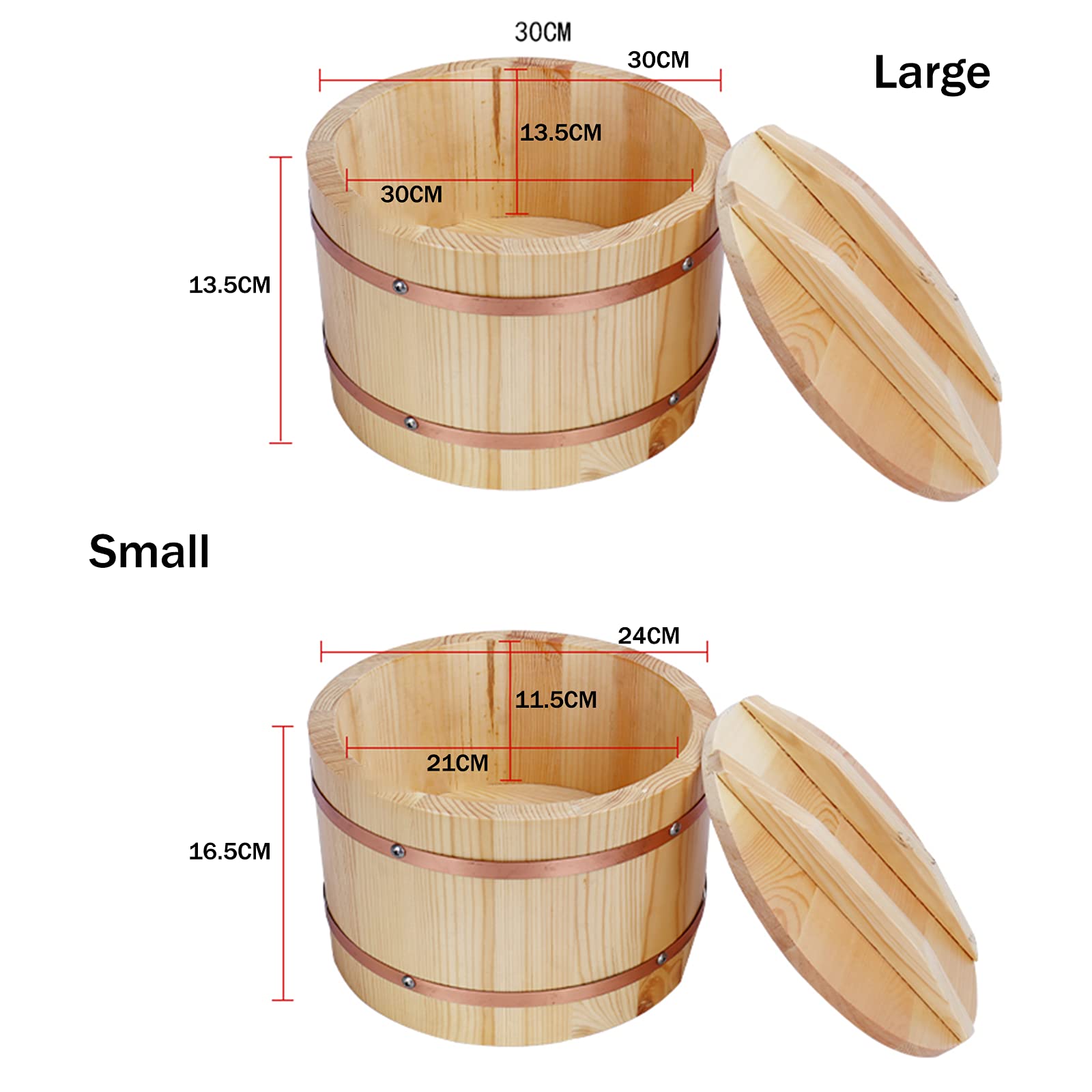 AIZYR Wooden Sushi Rice Bowl with Lid and Rice Scoop, Japanese Hangiri Sushi Oke Rice Mixing Tub for Sushi Restaurant Home Use,24cm