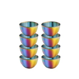 stainless steel sauce dishes small ice cream cups mini serving dessert bowl round seasoning dishes sushi dipping for kitchen 8 pack (rainbow, 3.35 inch)
