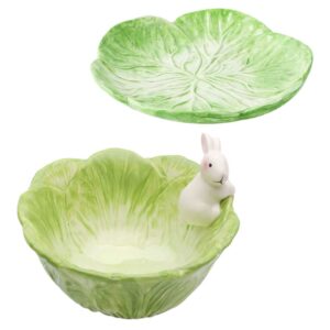 eringogo green bunny bowl plate set ceramic fruit bowl, cabbage shaped salad bowl for food spring party easter dinnerware