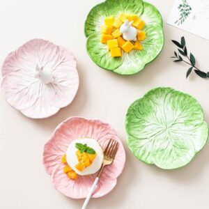 ERINGOGO Green Bunny Bowl Plate Set Ceramic Fruit Bowl, Cabbage Shaped Salad Bowl for Food Spring Party Easter Dinnerware