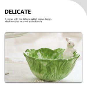 ERINGOGO Green Bunny Bowl Plate Set Ceramic Fruit Bowl, Cabbage Shaped Salad Bowl for Food Spring Party Easter Dinnerware