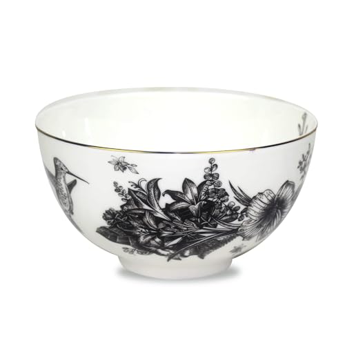 Koken – 4 Bowls Set fine bone china with design Black & White with gold Ring - Ideal for special occasions or every day - Stackable-Mixing Bowls- Kitchen Essentials & Tableware.