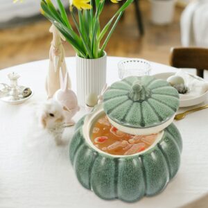 Yardwe Pumpkin Cup Glass Pumpkin Jar with Lid Pumpkin Bowl Glass Food Containers Pumpkin Pot Halloween Cauldron Bowls Pumpkin Stewing Bowl Fall Bakeware Oven Ceramics Jelly Cup Pudding