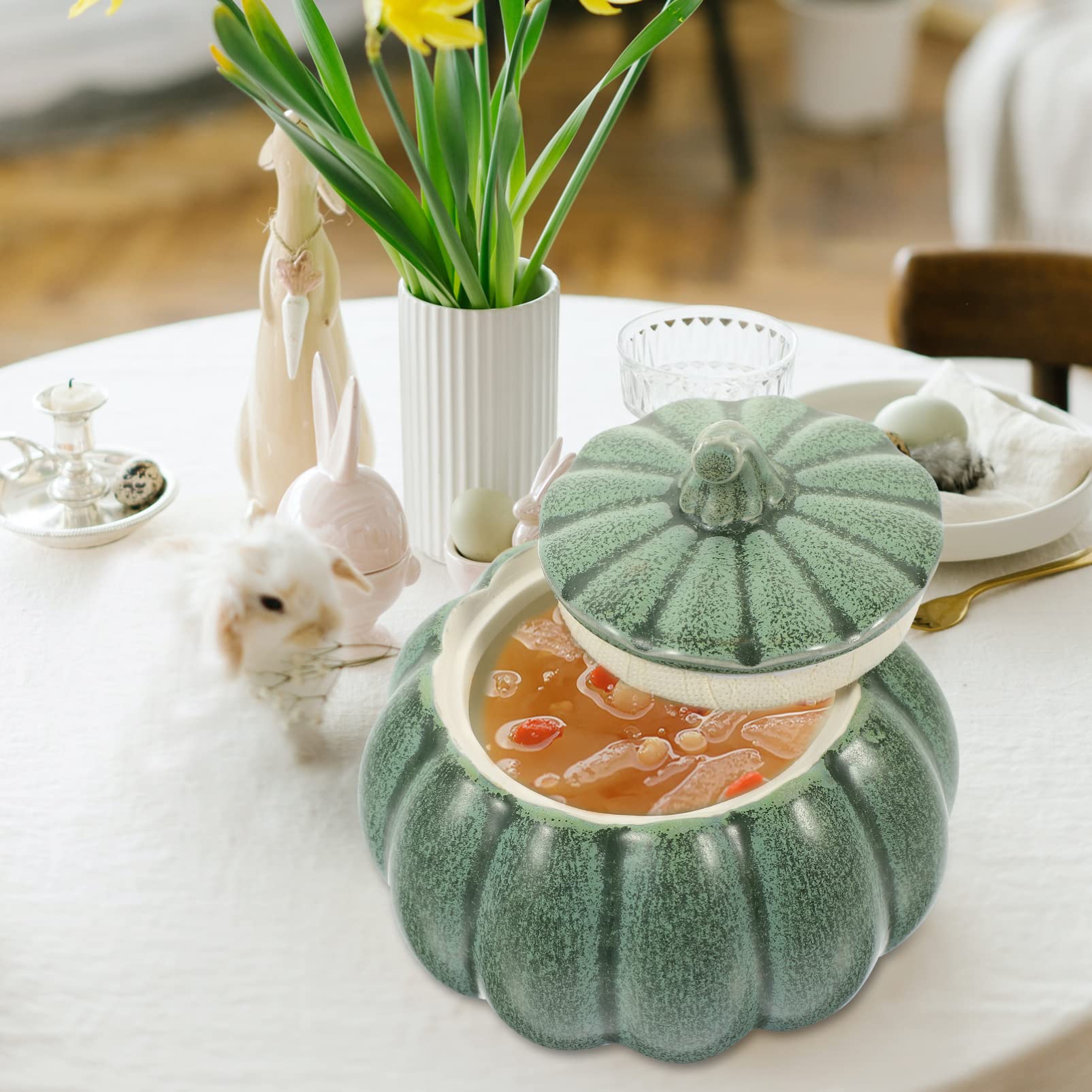 Yardwe Pumpkin Cup Glass Pumpkin Jar with Lid Pumpkin Bowl Glass Food Containers Pumpkin Pot Halloween Cauldron Bowls Pumpkin Stewing Bowl Fall Bakeware Oven Ceramics Jelly Cup Pudding