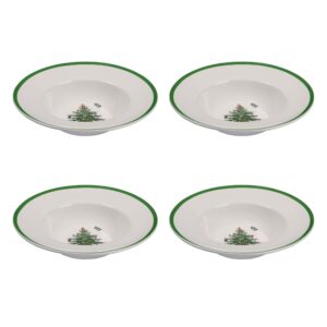spode christmas tree collection pasta bowl, set of 4, rimmed plate for serving salad, spaghetti, and soup, 10-inch, made of porcelain, dishwasher, microwave, and freezer safe