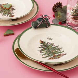 Spode Christmas Tree Collection Pasta Bowl, set of 4, Rimmed Plate for Serving Salad, Spaghetti, and Soup, 10-Inch, Made of Porcelain, Dishwasher, Microwave, and Freezer Safe