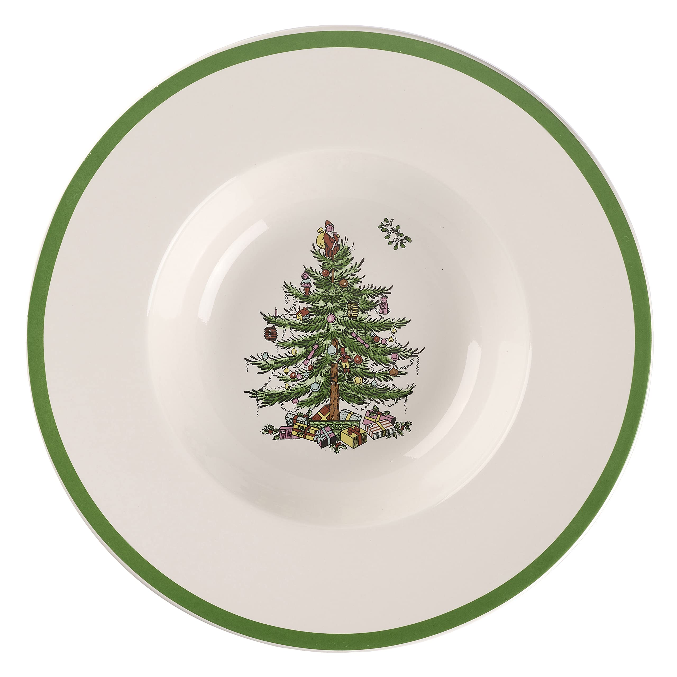 Spode Christmas Tree Collection Pasta Bowl, set of 4, Rimmed Plate for Serving Salad, Spaghetti, and Soup, 10-Inch, Made of Porcelain, Dishwasher, Microwave, and Freezer Safe