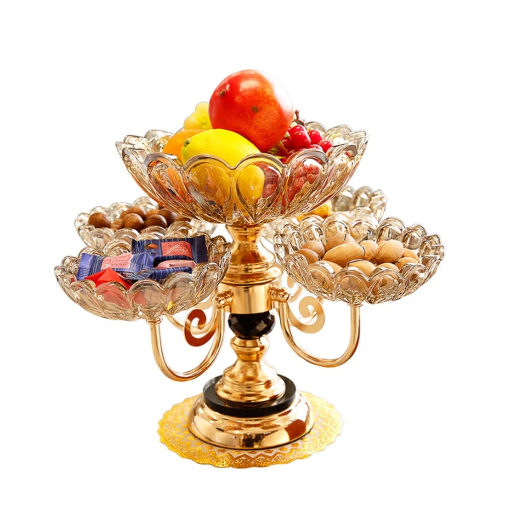 JGATW Fruit Bowl European Metal Fruit Bowl Crystal Glass 5 Heads Rotatable Fruit Basket Decorative Plate Supplies Beautiful Wedding Gift Kitchen Gadgets