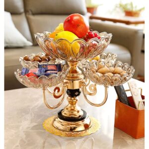 JGATW Fruit Bowl European Metal Fruit Bowl Crystal Glass 5 Heads Rotatable Fruit Basket Decorative Plate Supplies Beautiful Wedding Gift Kitchen Gadgets