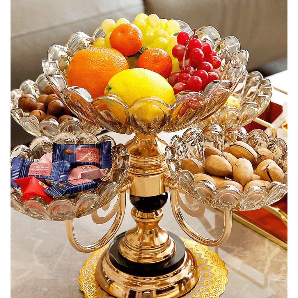 JGATW Fruit Bowl European Metal Fruit Bowl Crystal Glass 5 Heads Rotatable Fruit Basket Decorative Plate Supplies Beautiful Wedding Gift Kitchen Gadgets