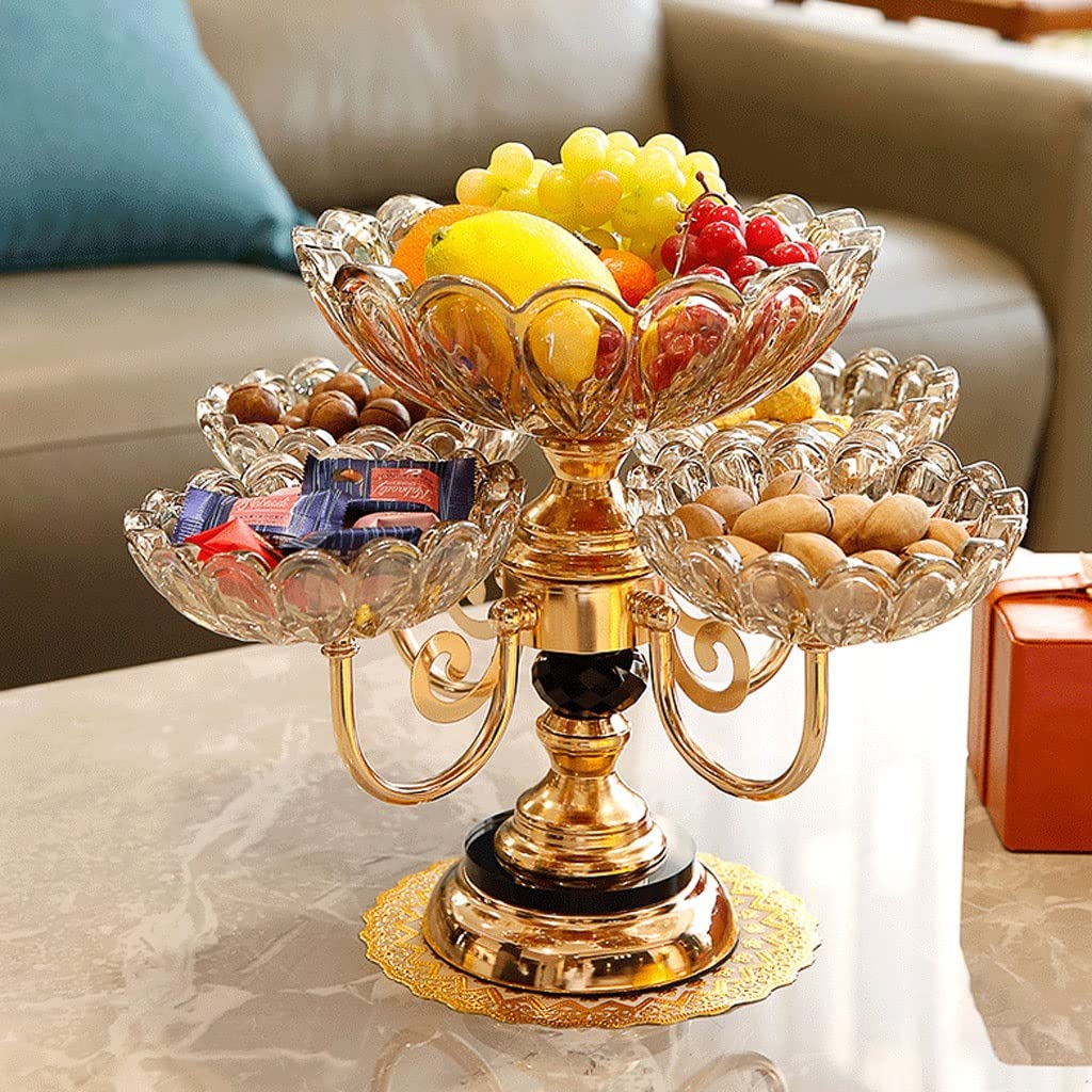 JGATW Fruit Bowl European Metal Fruit Bowl Crystal Glass 5 Heads Rotatable Fruit Basket Decorative Plate Supplies Beautiful Wedding Gift Kitchen Gadgets