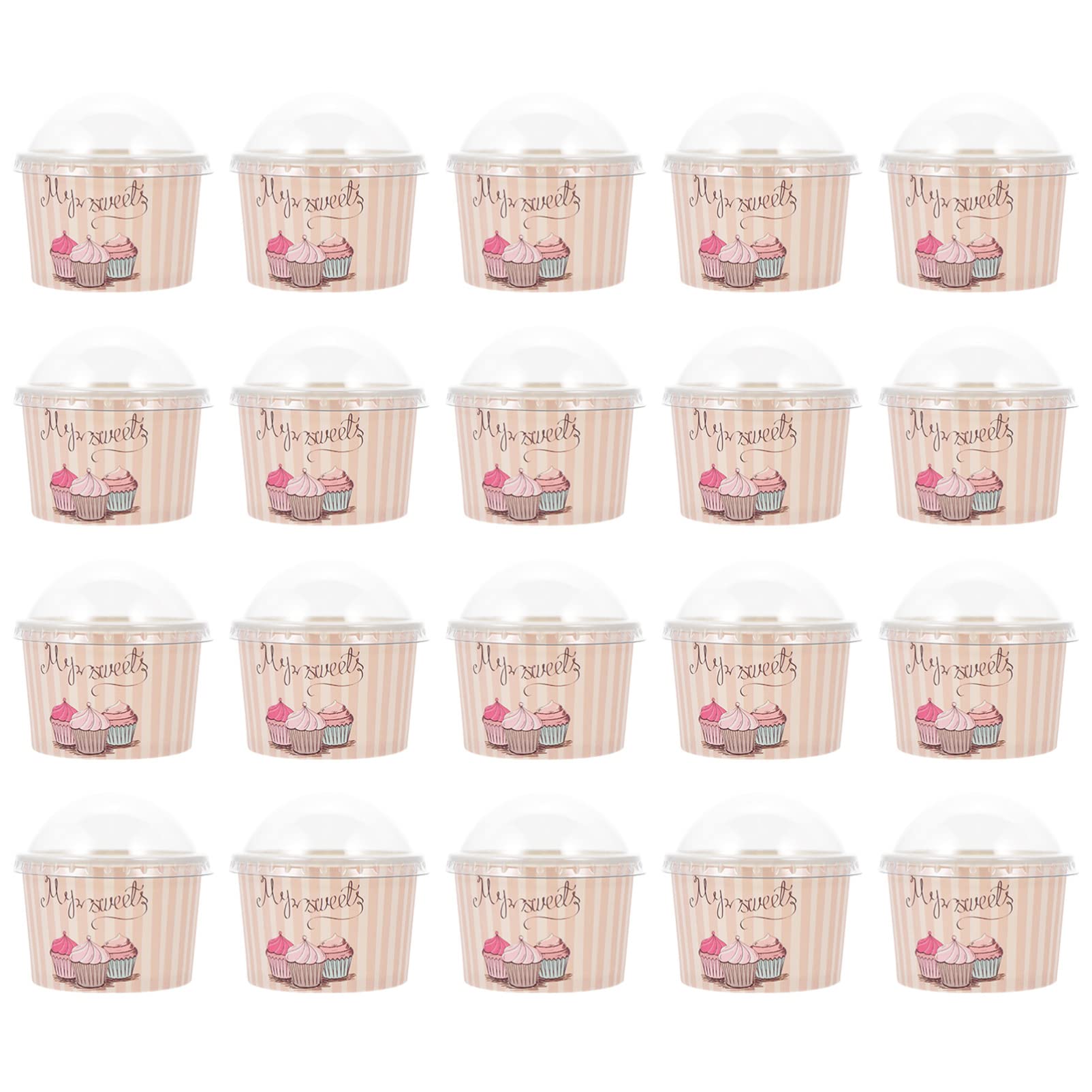 Zerodeko Yogurt Container 50 Sets Dessert Paper Cups Dessert Bowls Disposable Yogurt Bowl Ice Cream Cups Lidded Cake Bowls for Sundae Bar Cake