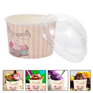 Zerodeko Yogurt Container 50 Sets Dessert Paper Cups Dessert Bowls Disposable Yogurt Bowl Ice Cream Cups Lidded Cake Bowls for Sundae Bar Cake