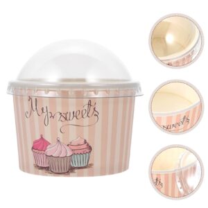 Zerodeko Yogurt Container 50 Sets Dessert Paper Cups Dessert Bowls Disposable Yogurt Bowl Ice Cream Cups Lidded Cake Bowls for Sundae Bar Cake