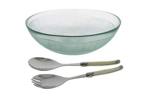 french home recycled glass birch salad bowl and laguiole servers with faux ivory handles.