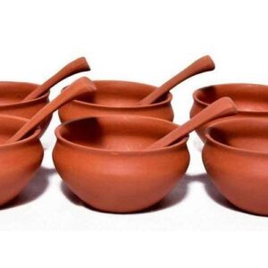 Odishabazaar Bowl Set Handcrafted Terracotta Pottery Clay Soup Bowls Set (Large, Brown)