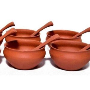 Odishabazaar Bowl Set Handcrafted Terracotta Pottery Clay Soup Bowls Set (Large, Brown)