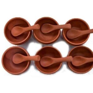 Odishabazaar Bowl Set Handcrafted Terracotta Pottery Clay Soup Bowls Set (Large, Brown)