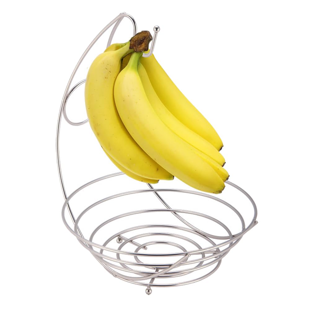 Home Basics Satin Nickel Fruit Bowl with Banana Tree