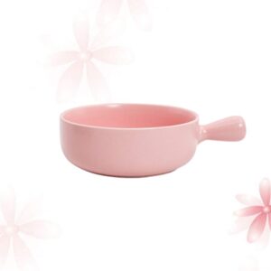 Cabilock Ceramic Porcelain Bowl Ceramic Baking Bowl with Handle Porcelain French Onion Soup Bowls Crock Bowls Cooking Bowls Casserole for Cereal Salad Rice Pink Stew Bowls