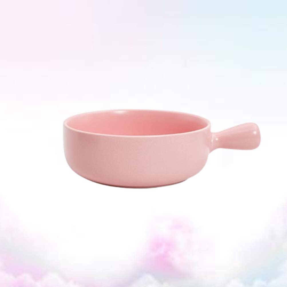 Cabilock Ceramic Porcelain Bowl Ceramic Baking Bowl with Handle Porcelain French Onion Soup Bowls Crock Bowls Cooking Bowls Casserole for Cereal Salad Rice Pink Stew Bowls