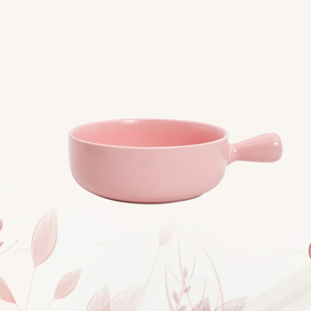 Cabilock Ceramic Porcelain Bowl Ceramic Baking Bowl with Handle Porcelain French Onion Soup Bowls Crock Bowls Cooking Bowls Casserole for Cereal Salad Rice Pink Stew Bowls